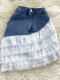 Ruffled Hem Lace Denim Vest and Skirt Set