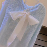 White Bow Delicate Baby Blue Sweater