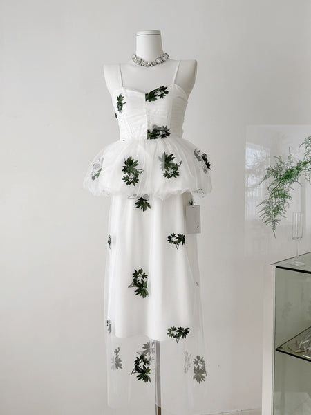 Puffy Tulle Skirt White Spaghetti Strap Dress