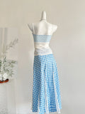 Chic Blue & White A Line Bow Front Skirt Set