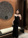 French temperament hanging neck backless velvet slim dress