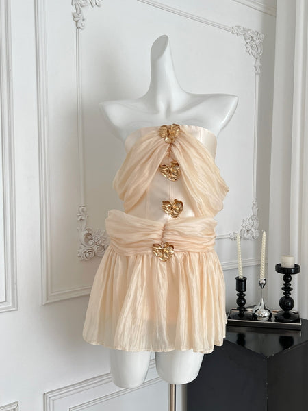 Bows Glamorous Peach Strapless Mini Dress