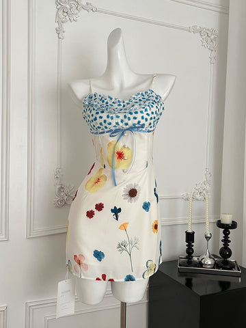 Blue Ruffle Top Floral Printed Dress