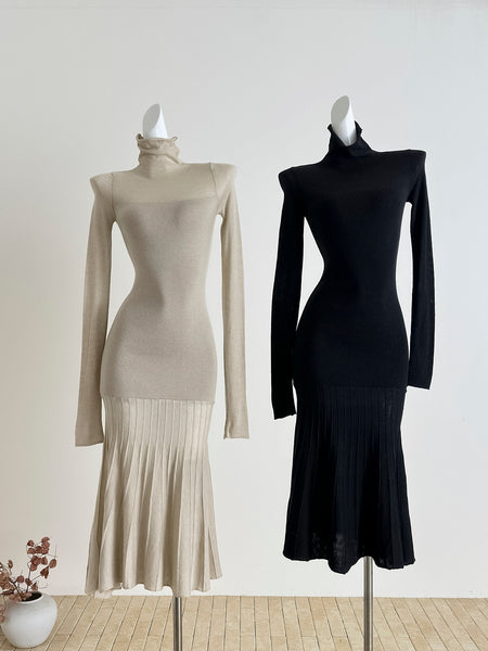 Turtleneck Long Sleeve Knitted Midi Dress