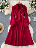 Knit Vest Overlay Red Button-Down Layered Dress