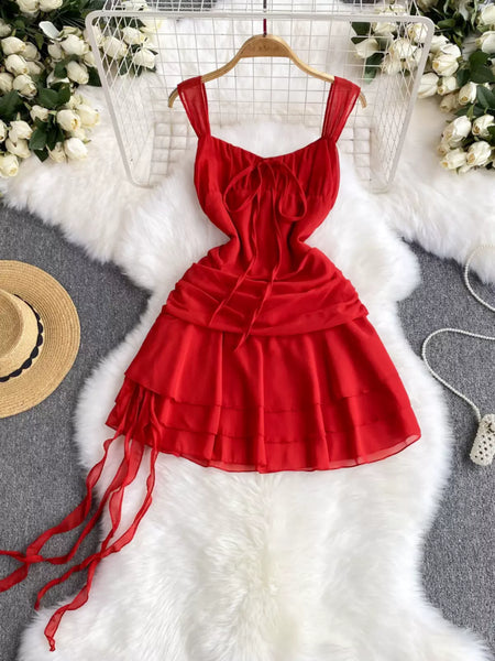 Classic Scarlet Flare with Ruffled Hem Dress