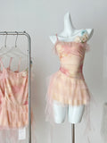 Tulle Layers Pink Tie Dye Strappy Mini Dress