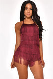 Shimmering Sway Fringed Halter Mini Dress