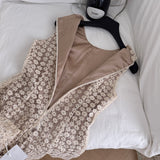 Fit & Flare Beige Floral Lace Dress