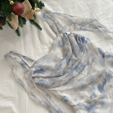 Elegant Blue Watercolor Print Summer Dress