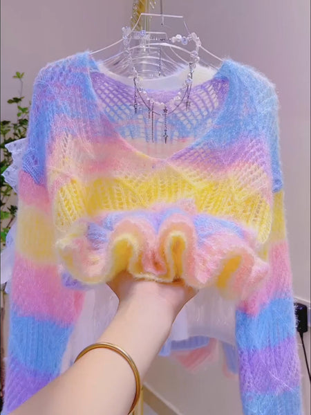 Soft Pastel Dream Fluffy Knit Sweater