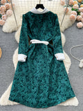 Enchanted Forest Emerald Green Jacquard Dress