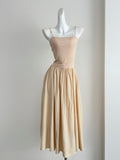 Flowy Skirt Minimalist Beige Spaghetti Strap Dress