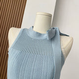 Bow Tie  Round Neck Sleeveless Two Piece  Knit Dress