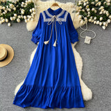 Tassel Tie Lace Blue Maxi Dress