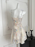 Butterfly Floral Print Spaghetti Strap Mini Dress