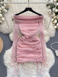 Enchanting Pink Velvet Ruched Mini Dress