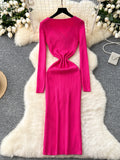 Flattering V-Neck Slit Vibrant Orange Knit Dress