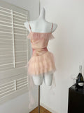 Tulle Layers Pink Tie Dye Strappy Mini Dress