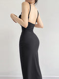 Black Midi Backless Bodycon Dress