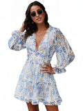 Long Sleeve Floral Backless Summer Dress