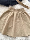 Black Denim Top Beige Skirt Two-Piece Outfit