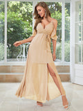 V-neck A-Line Slit Bridesmaid Dress