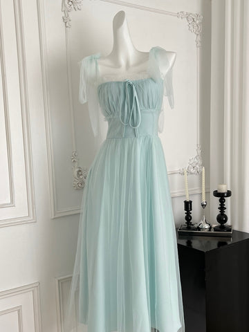 Ethereal Light Blue Tulle Strapless Midi Dress
