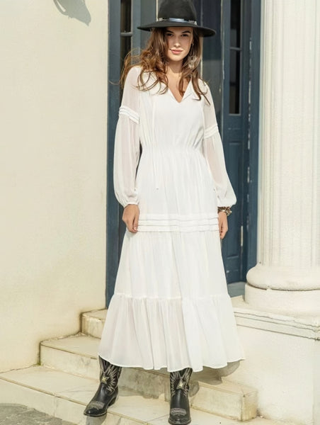 White Long Sleeve Chiffon Spring Dress