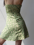 Summer Green Daisy Print Spaghetti Strap Dress