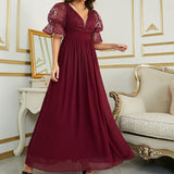 Pink Short Sleeve Chiffon Party Dress