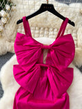 Oversized Bow Bodycon Fit Hot Pink Dress