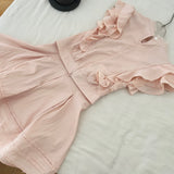 Pink Ruffle Sleeve Dress with Bow Belt