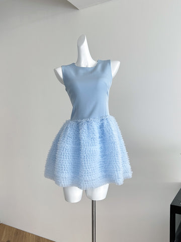 Fluffy Tulle Skirt Light Blue Mini Dress
