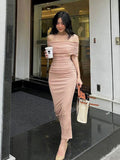 Pink Off Shoulder Bodycon Midi Bandage Dress