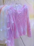 Tulle Bows Pearl Embellishments Pink Sweater