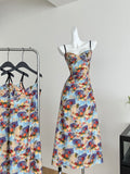 Spaghetti Strap Floral Print Midi Dress