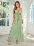 Sage Green Chiffon Slit Maxi Party Dress