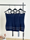 Navy Blue Fuzzy Knit Halter Neck Mini Dress