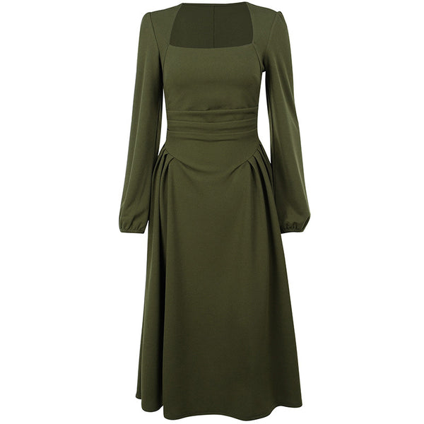 Green Puff Sleeve Midi Hem Dress – Ncocon