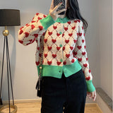 Round Neck Jacquard Love Knitted Cardigan Top
