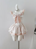 Lolita Bow Style Pink & White Floral Dress Set
