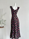 Ruffled Black Floral Print Maxi Dress
