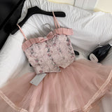 Tulle Skirt Lace Pink Corset Mini Dress