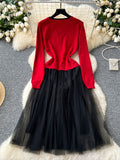 Flowing Tulle Buttoned Cardigan Skirt Dress
