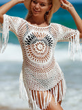 Crochet Fringe Detail Cover Up Mini Dress