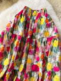 Lush Garden Floral Pleated Tiers Maxi Skirt