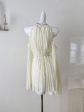 Pleated Cream Colored Halter Mini Dress