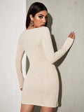 Champagne Square Long Sleeve Mini Dress