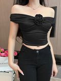 Rose Gray Off Shoulder Ruched Crop Top